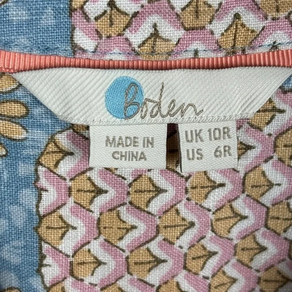 Boden Women LongSleeve Linen Shift Mini Dress Sz 6R Pineapples Beachy Breathable - Picture 5 of 11